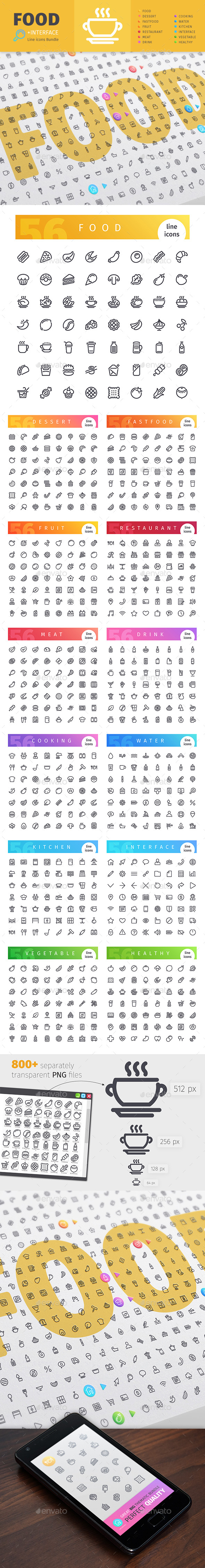 Food Thematic Collection of Line Icons - Food Objects