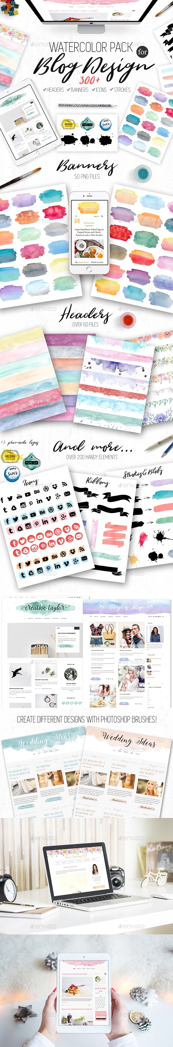 Watercolor Elements for Blog Design - Miscellaneous Web Elements