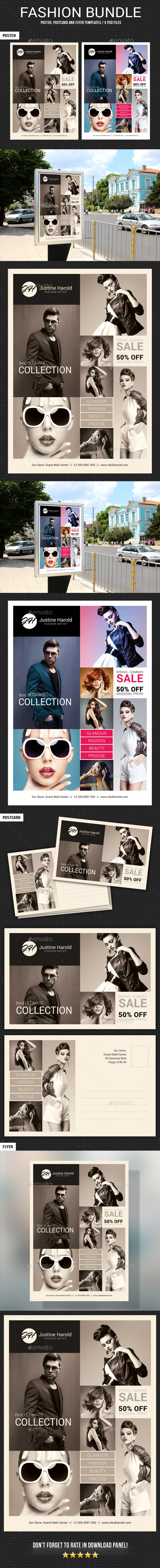 3 Fashion Poster Flyer Postcard Bundle 2 - Signage Print Templates