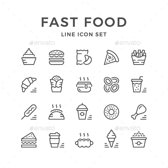 Set Line Icons of Fast Food - Man-made objects Objects