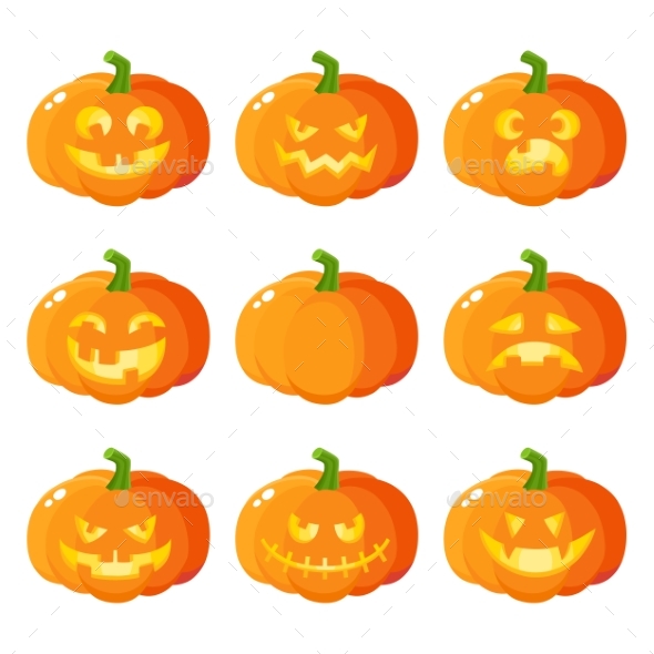 Set of Cartoon Halloween Pumpkin Jack-o-lanterns - Miscellaneous Vectors