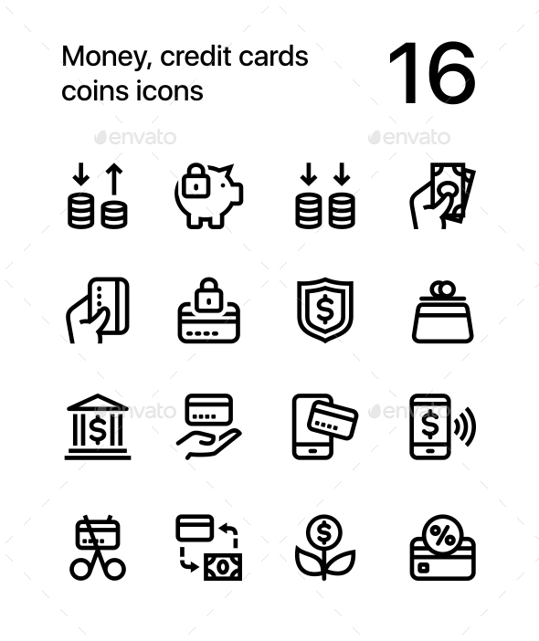Money, Credit Cards, Coins Icons for Web and Mobile Design Pack 3 in Business Icons
