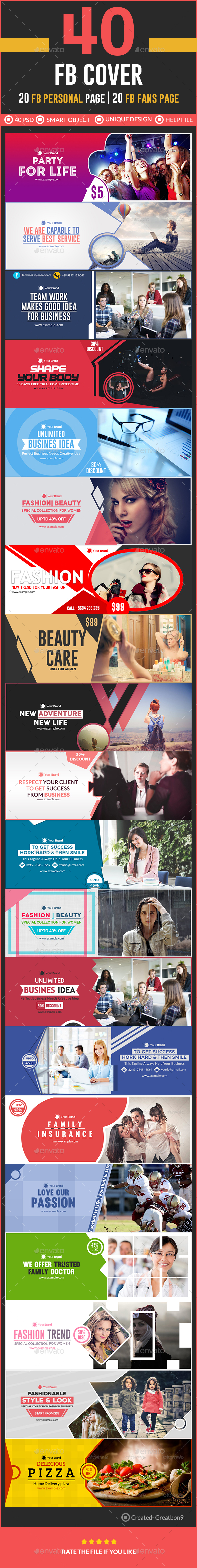 40 Facebook Cover Bundle(vol -2) - 5 Set - Facebook Timeline Covers Social Media
