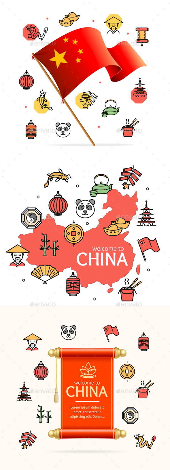 China Design Template Line Icon Welcome Concept - Travel Conceptual
