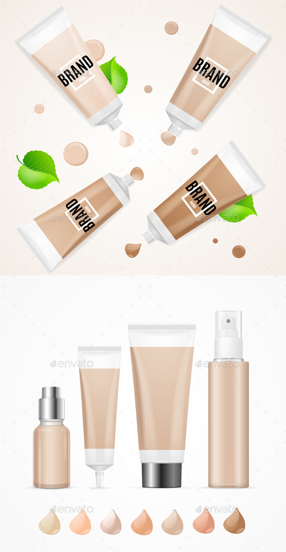 Realistic Empty Template Foundation Cream Package Set - Health/Medicine Conceptual