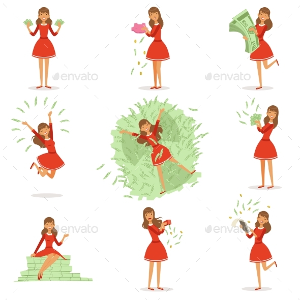 Young Rich Woman in a Red Dress - People Characters