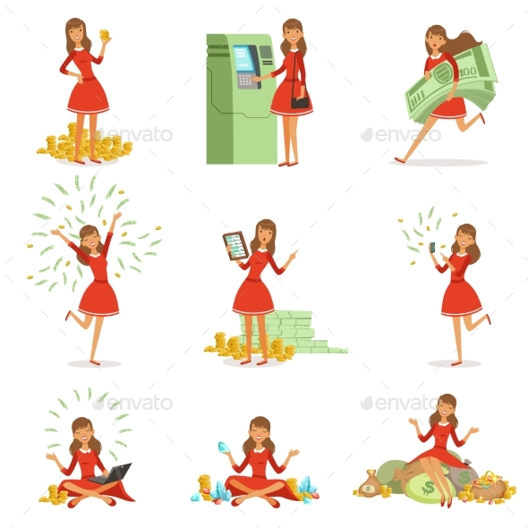 Young Millionaire Woman in a Red Dress - People Characters