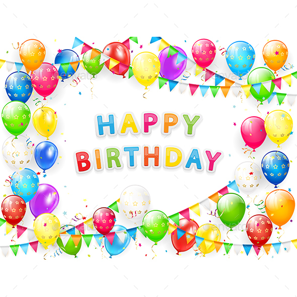 Birthday Congratulations with Balloons and Confetti - Birthdays Seasons/Holidays