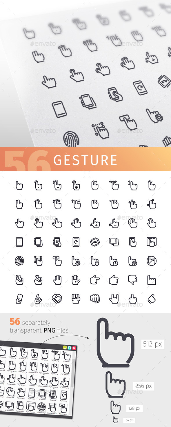 Gesture Line Icons Set - Technology Icons