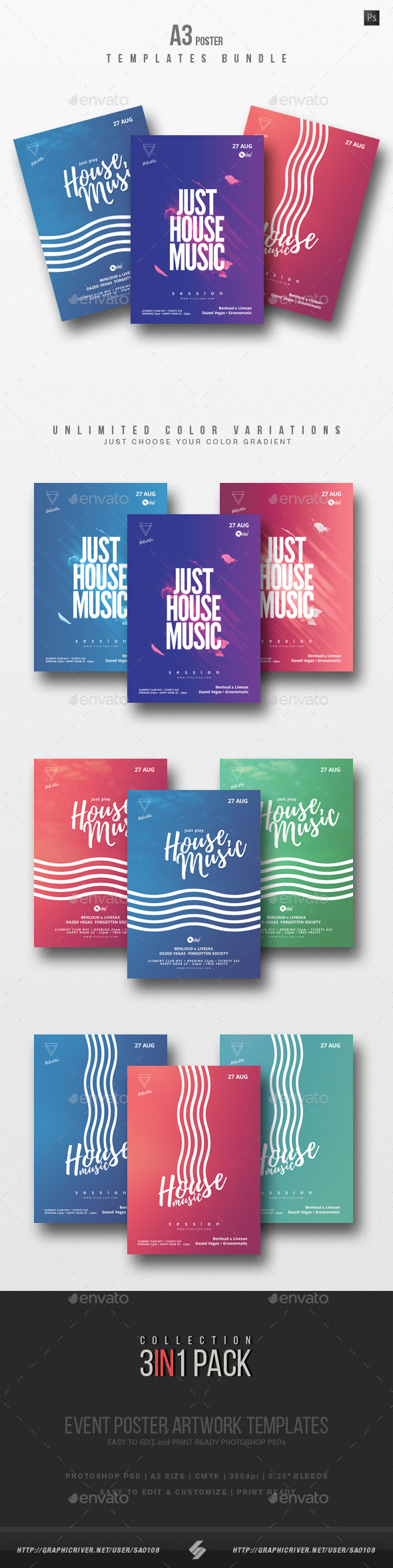 House Music Party Flyer / Poster Templates Bundle - Clubs & Parties Events