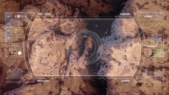 Mars Drone Flight - Top Down View with HUD Overlay B