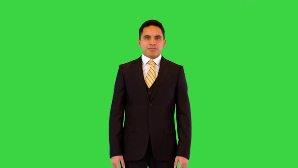 Successful Hispanic Businessman in Formal Suit Cross Hands on Chest Smiling Boss with Arms Folded on