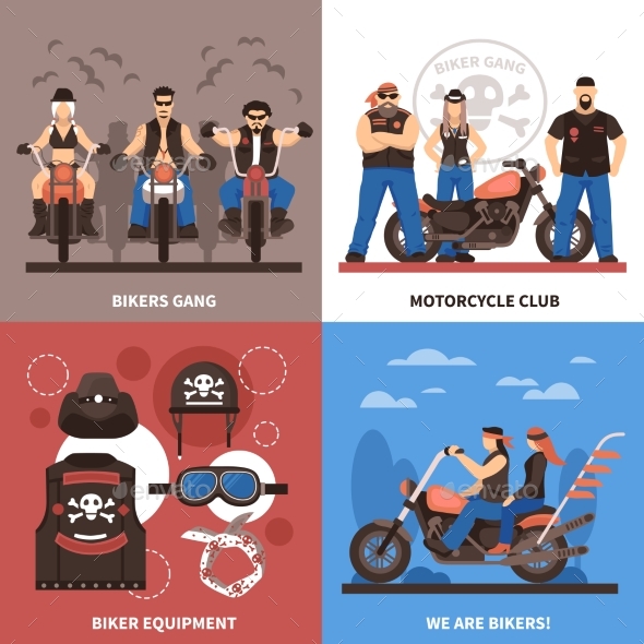 Bikers Concept Icons Set