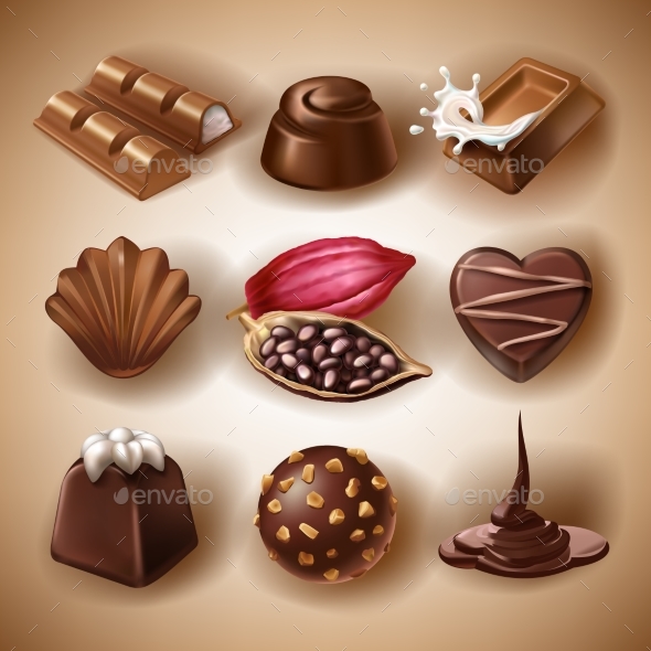 Set of Vector Icons of Chocolate Desserts - Food Objects