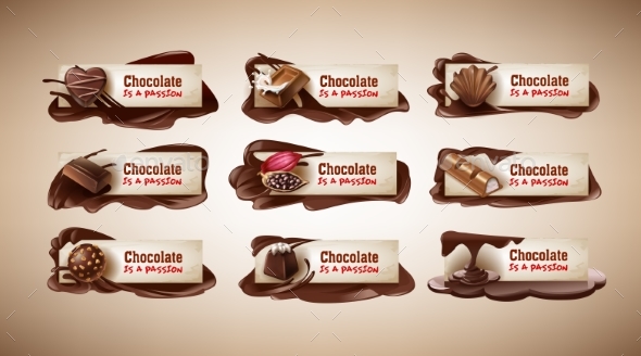 Set of Vector Illustrations, Banners with - Food Objects