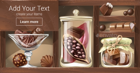 Wooden Rack with Glass and Chocolate - Food Objects