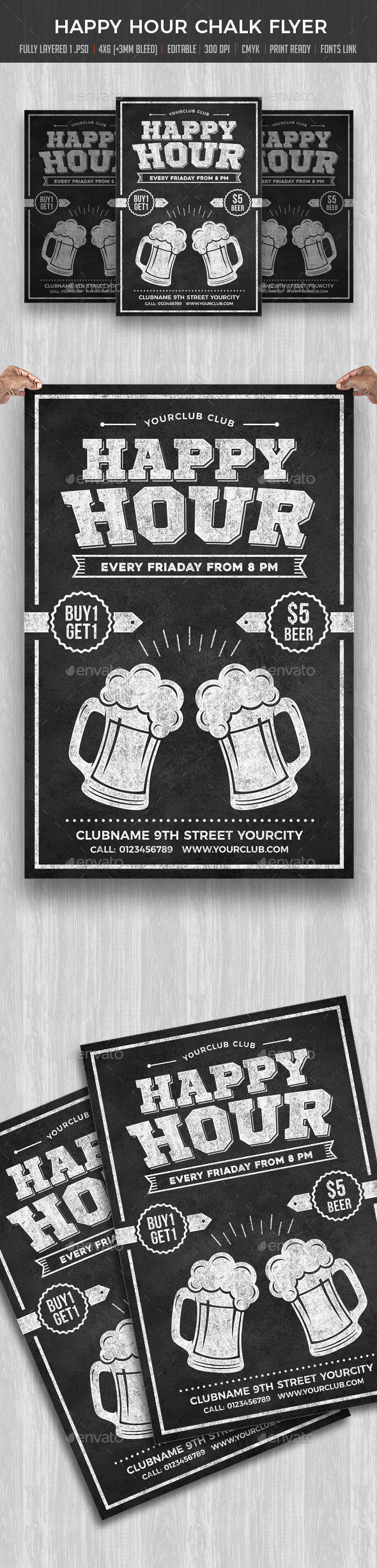 Happy Hour Chalk Flyer - Clubs & Parties Events