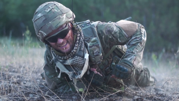 Soldier Crawling in Field, Stock Footage | VideoHive