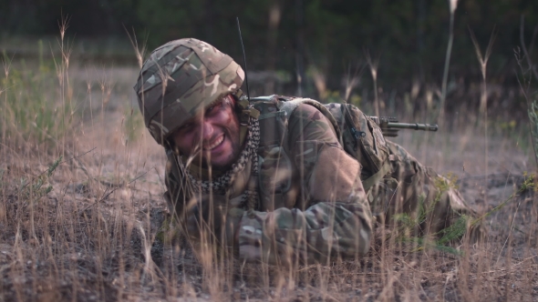 Soldier Crawling in Field, Stock Footage | VideoHive