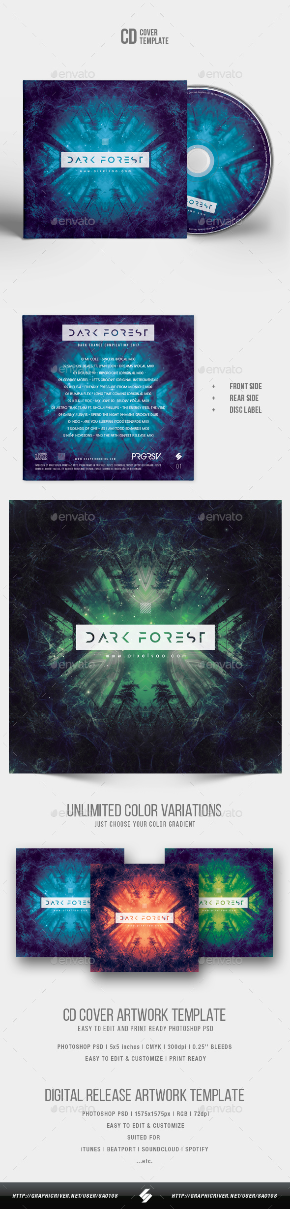 Dark Forest - CD Cover Artwork Template - CD & DVD Artwork Print Templates