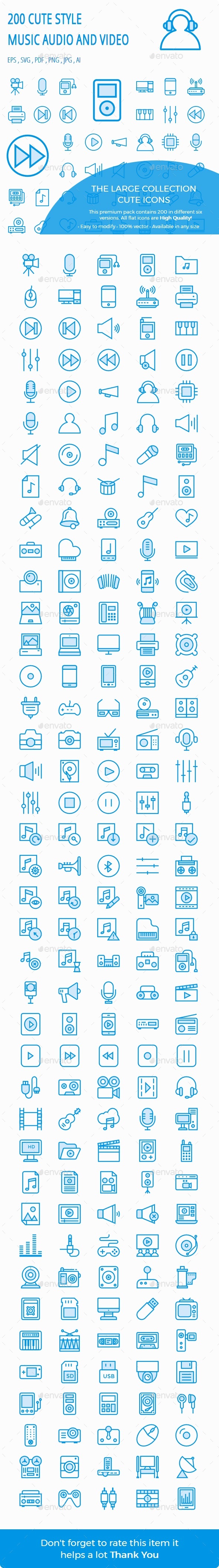 Music, Audio, Video Cute Style icon - Media Icons