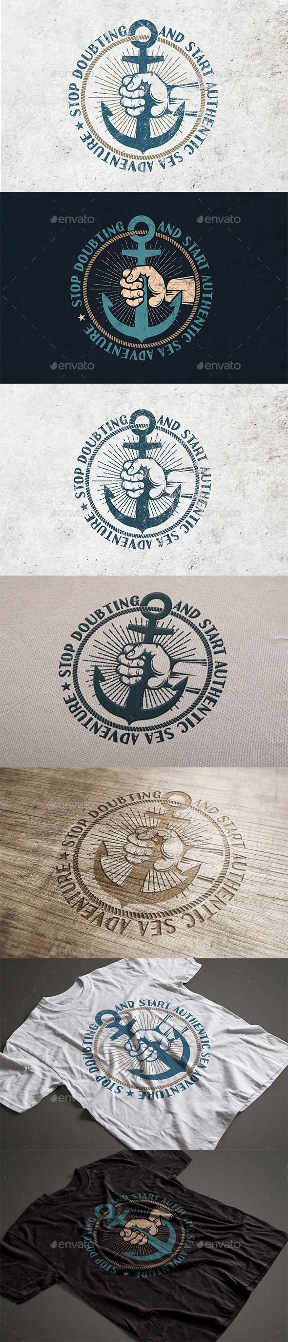 Anchor in hand retro logo - Tattoos Vectors