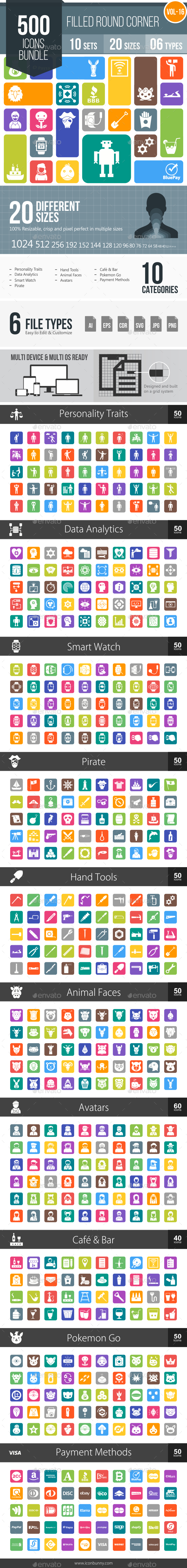 GraphicRiver 500 Vector Round Corner Colorful Flat Icons Bundle Vol-16 20286418 GraphicRiver 500 Vector Round Corner Colorful Flat Icons Bundle Vol-16 20286418