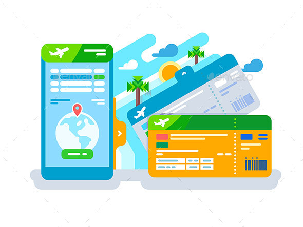 Tickets for the Plane on a Smartphone - Travel Conceptual