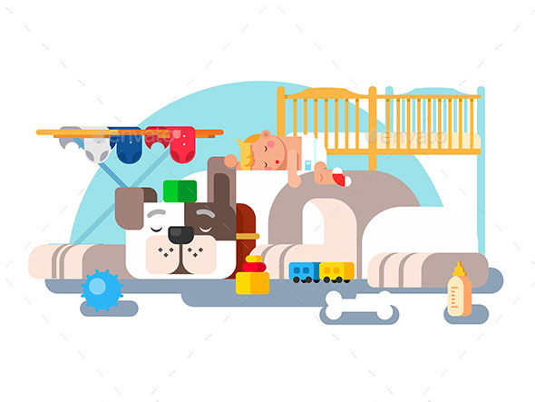 Dog and Baby Sleep - Animals Characters
