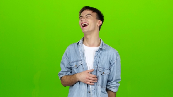 Guy Jokes, He Is Not Bored, He Is Happy and Positive. Green Screen alt