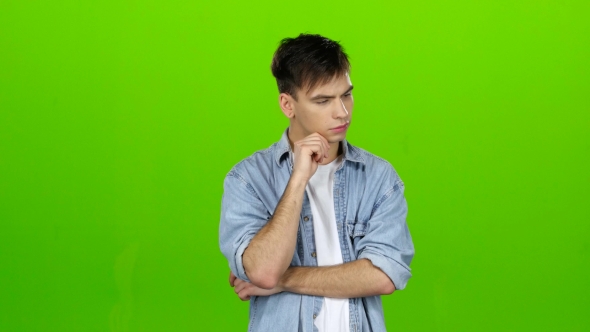 Man Thinks and Finds a Way Out of the Current Situation, Eureka. Green Screen alt