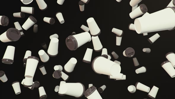 Floating Disposable Coffee Cups on a Dark Background
