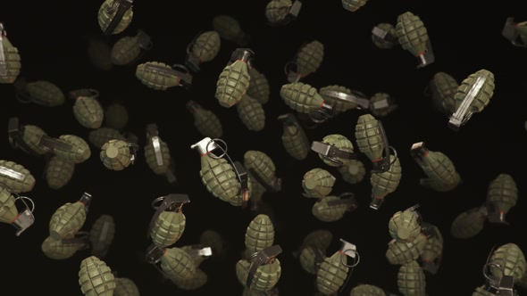 Floating Grenades Against a Dark Background