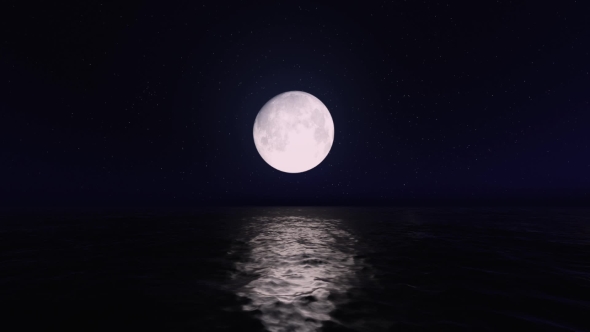Full Moon on the Starry Sky Above the Ocean