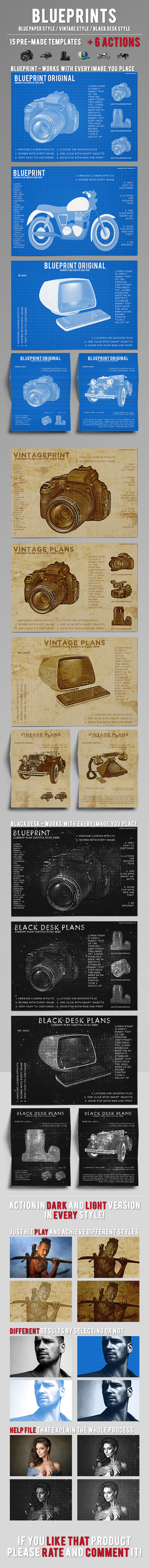 Blueprint, Vintage and Black Chalkboard styles + Actions - Actions Photoshop