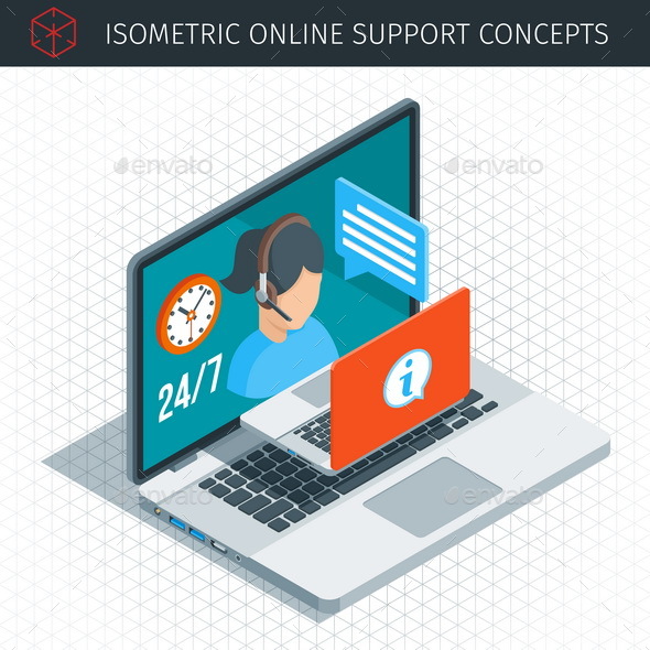 Isometric Online Support Concept - Concepts Business