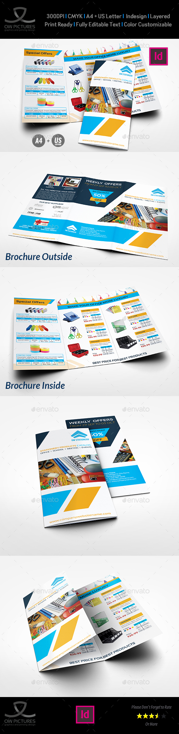 Stationery Products Catalog Tri- Fold Brochure Template - Catalogs Brochures
