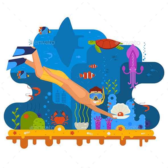 Pearl Diving and Snorkeling Concept - Conceptual Vectors