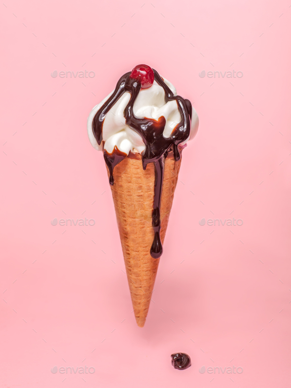 Download melting ice cream cone with chocolate syrup and cranberry ...