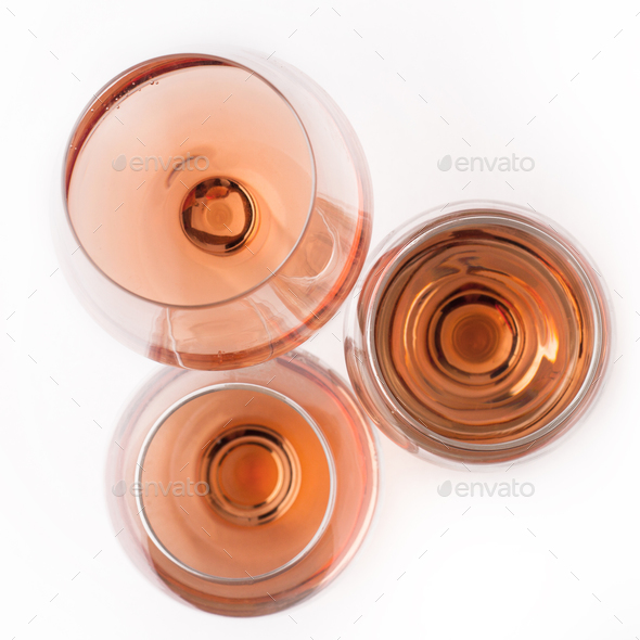 top view of rose wine glasses