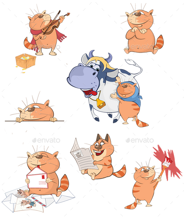 Set of Cartoon Cats for You Design - Animals Characters