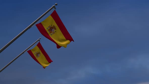 Spain Flags In The Blue Sky - 4K