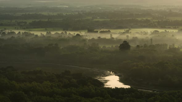 Beautiful landscape in the morning mist from the viewpoint. alt