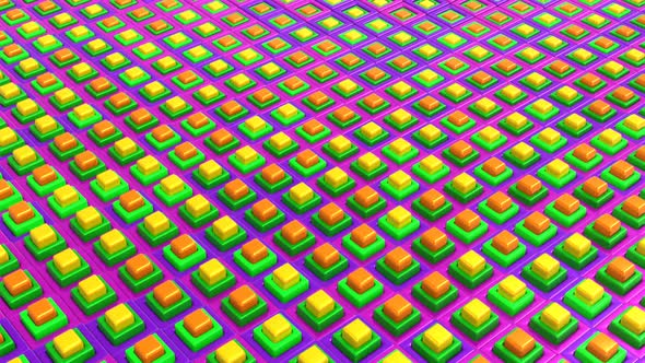 4K Abstract looped background of waves of cubes on a plane of bright colors. A grid of cubes alt