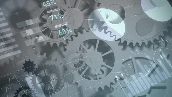 Series of gears and cogs running alt