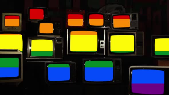 The Rainbow Flag or LGBTQ Pride Flag, on Retro TVs. alt