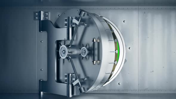 Bank Vault doors opening with a green screen inside. Safe for money, gold. alt