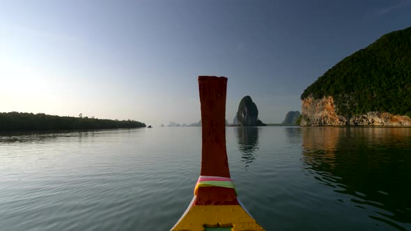Boat Trip in Phang Nga National Park in Thailand. Gimbal Shot,  alt