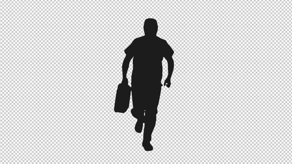 Black and White Silhouette of Running Man with Suitcase