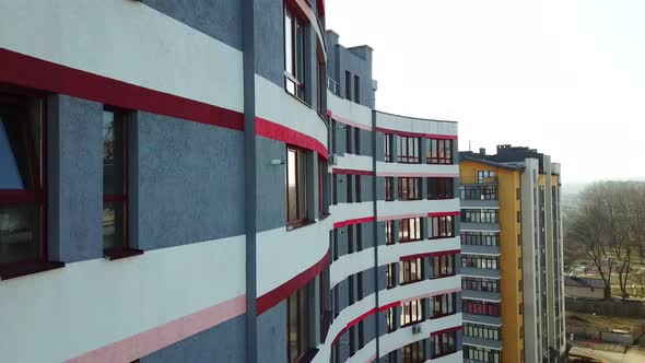 Aerial drone video of new residential building. alt